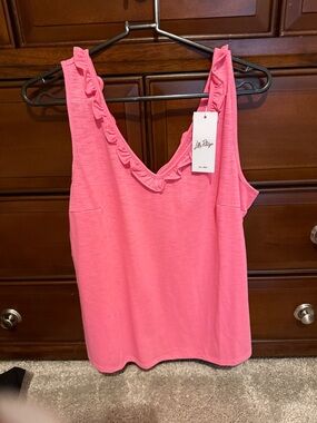 Lilly Pulitzer Hot Pink Ruffle V-Neck Tank